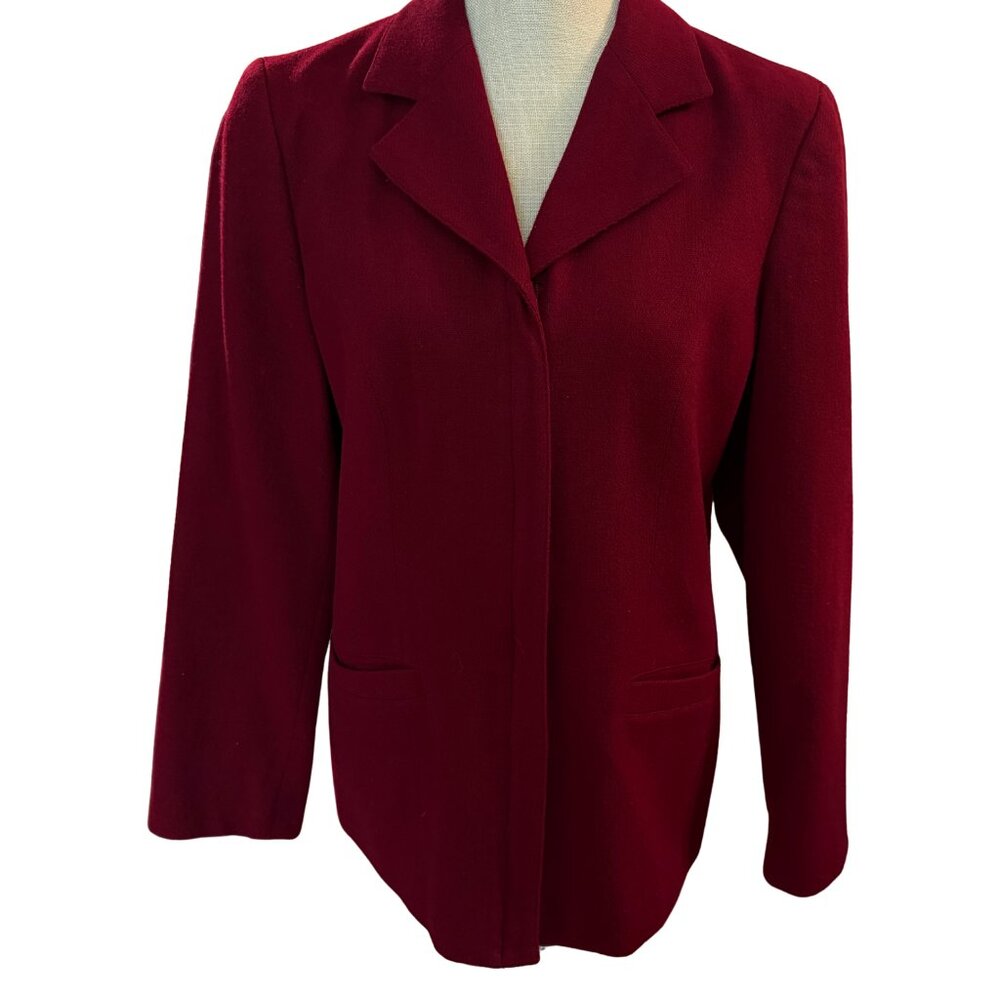 Hillard & Hanson Wine Wool Zip Front Blazer Jacket Size 10 Career
